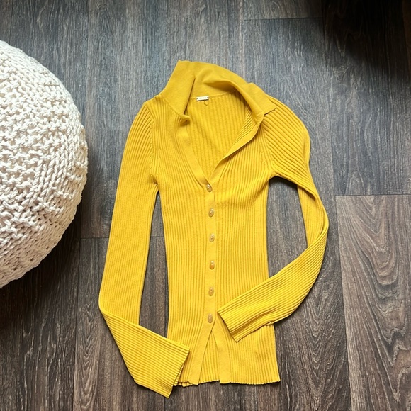 Cult Gaia Gold Ribbed Button Down